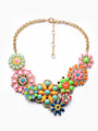 thumb Exaggerated Colorful Flower Zircon Alloy Necklace 0
