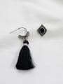 thumb Asymmetrical Black Carnelian Tassels Silver Stud Earrings 3