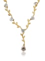 thumb Exquisite 18K Gold Plated Shining Zircon Leaf Necklace 0