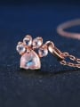 thumb Lovely Cat Foot Color Silver Necklace with Pink Crystals 2