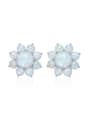 thumb Fashion Little Opal stones Flowery 925 Silver Stud Earrings 0