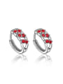 thumb Elegant Red Geometric Shaped Zircon Clip Earrings 0