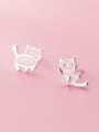 thumb 925 Sterling Silver With Platinum Plated Cute Asymmetrical Pink Kitten Stud Earrings 2