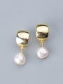 thumb 925 Sterling Silver With Artificial Pearl  Simplistic Round Drop Earrings 1