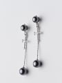 thumb Exquisite Cross Shaped Black Artificial Pearl Silver Drop Earrings 0