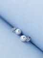 thumb Elegant Leaf Shaped Artificial Pearl Silver Stud Earrings 1