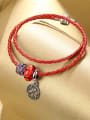 thumb Red leaf Shaped Rhinestones Leather Bracelet 2