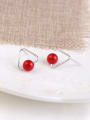 thumb Fashion Red Bead Triangle Stud Earrings 2