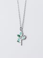 thumb Fresh Green Leaf Shaped Glue S925 Silver Necklace 0