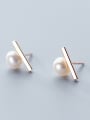 thumb 925 Sterling Silver With Artificial Pearl  Simplistic Fringe Stud Earrings 0