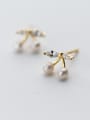 thumb Delicate Gold Plated Cherry Shaped Artificial Pearl Stud Earrings 0