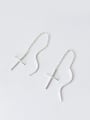 thumb Simple Cross Water Wave Slim Line Silver Line Earrings 0