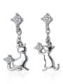 thumb 925 Sterling Silver With Cubic Zirconia  Cute Asymmetric cat  Stud Earrings 0