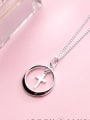 thumb S925 Silver Necklace Pendant female fashion simple circular cross necklace round necklaces D4295 2