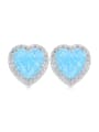 thumb Fashion Heart Opal stone Cubic Shiny Zirconias 925 Silver Stud Earrings 2