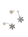 thumb Fashion Freshwater Pearl Flowery Silver Stud Earrings 0