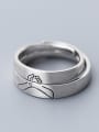 thumb 925 Sterling Silver With Platinum Plated Personality Marking Holding Hands Band Rings 2