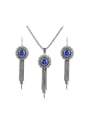 thumb Vintage style Chain Tassels Blue Resin stones Two Pieces Jewelry Set 0