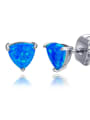 thumb Triangle Shaped White Blue Opal Stud Earrings 1