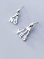 thumb 925 Sterling Silver With Platinum Plated Cute Monogrammed Rear-mounted Earrings 0