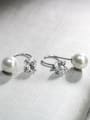 thumb Elegant 925 Silver White Artificial Pearl Shiny Rhinestones-flower Earrings 2