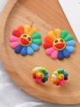 thumb Alloy With Rose Gold Plated Colored flowers Cute Smiley Face  Stud Earrings 1
