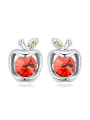 thumb Personalized Cubic austrian Crystals Little Apple Stud Earrings 0