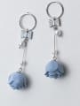 thumb Elegant Blue Flower Shaped Shell Pear Drop Earrings 0