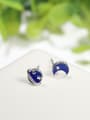 thumb Asymmetrical Tiny Blue Planet Moon 925 Silver Stud Earrings 0