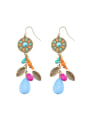 thumb Bohemia style Colorful Resin stones Little Leaves Alloy Drop Earrings 0