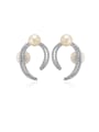 thumb Personality Crescent Moon Pearls Micro Zircon Earrings 0