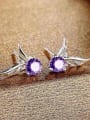 thumb Fashion Tiny Cubic Purple Zircon Angel Wings Stud Earrings 0