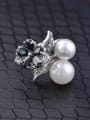 thumb Fashion White Artificial Pearls Black Zircon Flower Copper Ring 2