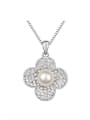 thumb Simple Tiny White Crystals-covered Flower Imitation Pearl Alloy Necklace 0