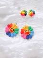 thumb Alloy With Rose Gold Plated Colored flowers Cute Smiley Face  Stud Earrings 0