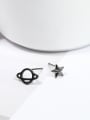 thumb Asymmetrical Tiny Black Planet Star 925 Silver Stud Earrings 0