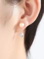 thumb Pure silver zircon 7-7.5mm Natural Freshwater Pearl Stud Earrings 1