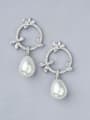 thumb Elegant Water Drop Shell Pearl Shiny ZIrconias Hollow Round 925 Silver Stud Earrings 0