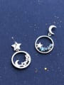 thumb 925 Sterling Silver With Platinum Plated Fashion Asymmetry  Stars Moon Stud Earrings 3