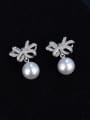 thumb Fashion Shiny Zirconias Bbowknot Imitation Pearl Stud Earrings 2
