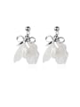 thumb 925 Sterling Silver With Platinum Plated Simplistic Leaf Drop Earrings 0