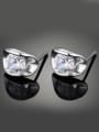 thumb Simple Cubic White Zircon Platinum Plated Copper Stud Earrings 0