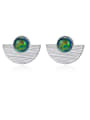 thumb 925 Sterling  Silver With Opal  Simplistic Semicircle Stud Earrings 0