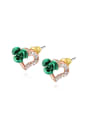 thumb Elegant Green Rose Heart Shaped Crystal Earrings 0