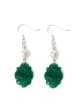 thumb Retro style Shell Pearls Green Emerald 925 Silver Earrings 0