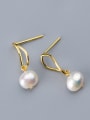 thumb 925 Sterling Silver With  Artificial Pearl Simplistic Oval Drop Earrings 3