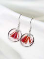 thumb Fashion Hollow Round Red Plastic Decoration 925 Silver Earrings 0
