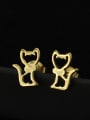 thumb Cartoon Cat Shaped Gold Plated Titanium Stud Earrings 1
