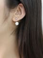 thumb Fashion White Turquoise stone Little Smooth Bead Silver Stud Earrings 1