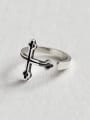 thumb Personalized Black Cross Silver Opening Ring 0